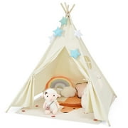 Spaco Foldable Kids Canvas Teepee Play Tent, Ideal Holiday Birthday Gift for Kids Ages 3-8, Play Tent Gifts for Kids, Beige